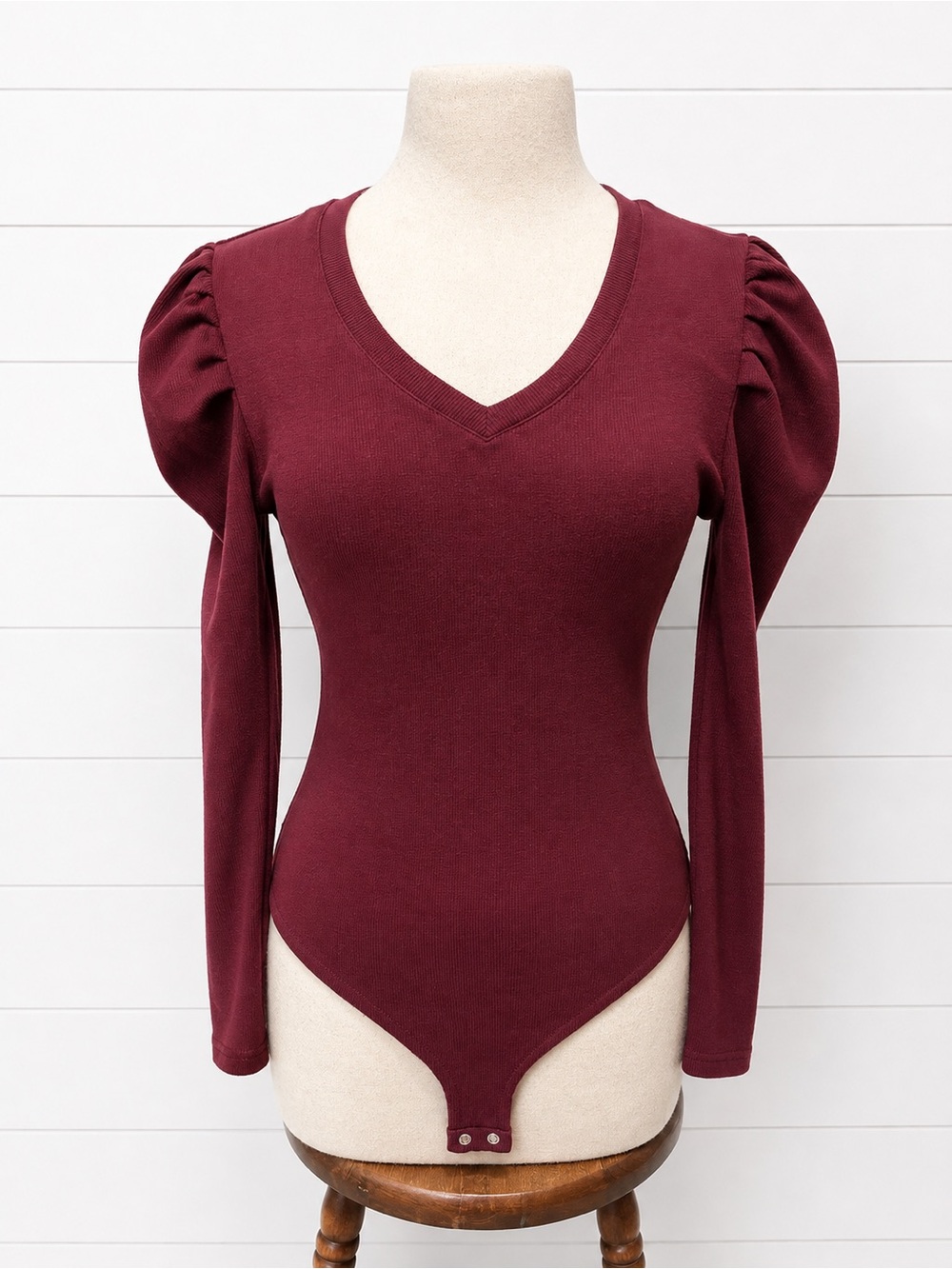 Reoria Puff Sleeve Ribbed Bodysuit